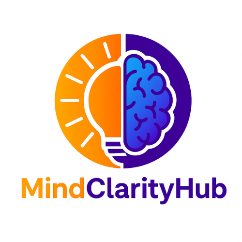 MindClarityHub logo with purple, orange, and black gradient design symbolizing focus and clarity