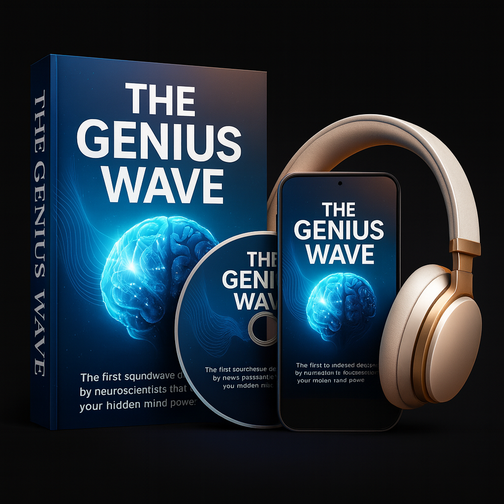 The Genius Wave product bundle featuring digital course box, CD, phone, and headphones