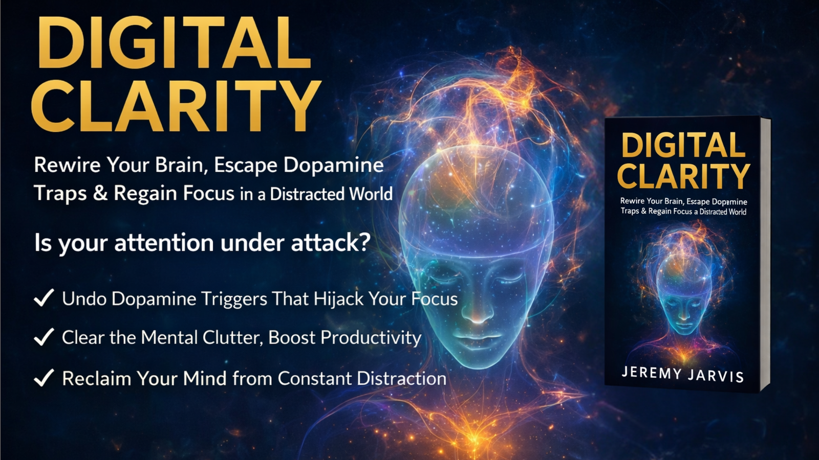 Digital Clarity book by Jeremy Jarvis — rewire your brain, escape dopamine traps, and regain focus in a distracted world (hero banner)