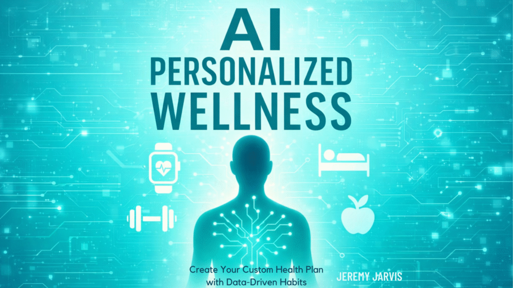 AI Personalized Wellness book banner featuring a teal human silhouette with wellness icons, highlighting ChatGPT and OpenAI data-driven habits for a custom health plan.