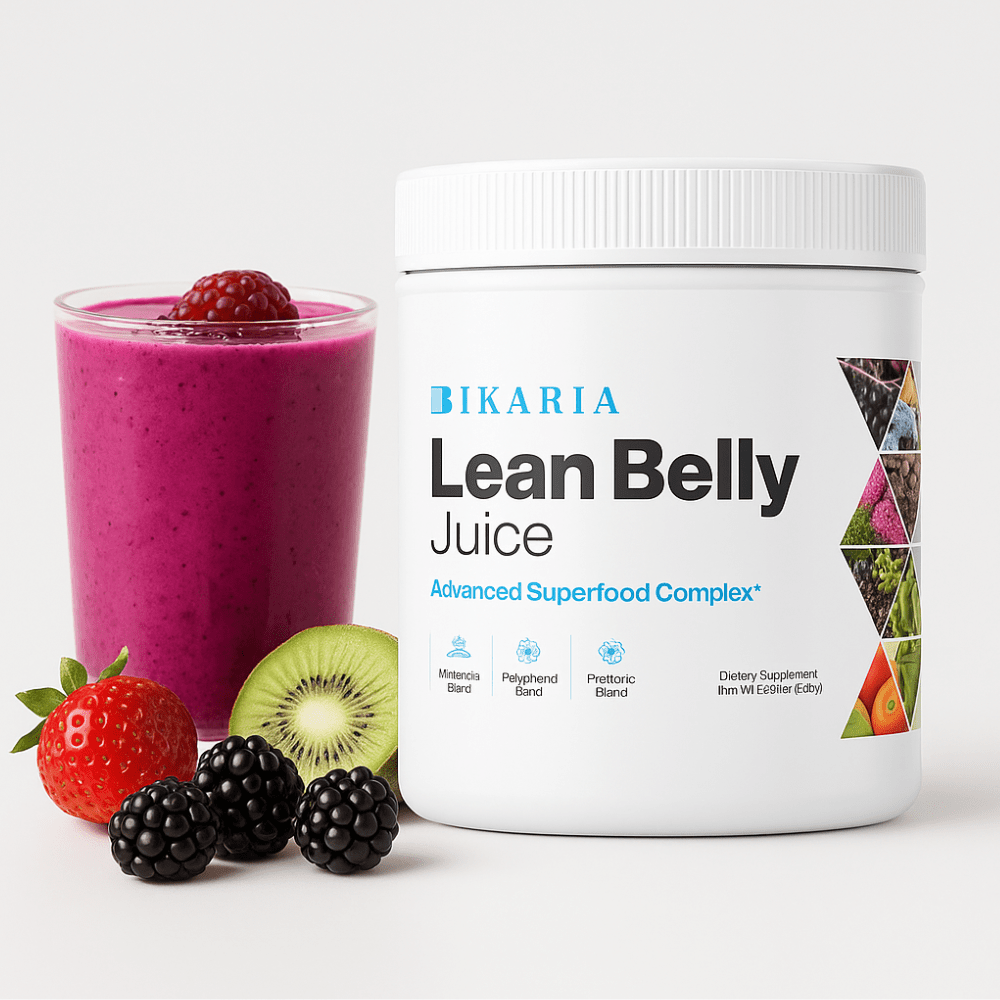 Ikaria Lean Belly Juice bottle with fruit and herbs supporting inflammation and metabolism