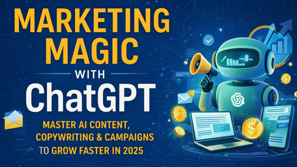Marketing Magic with ChatGPT book banner featuring AI-powered marketing, copywriting, and campaigns