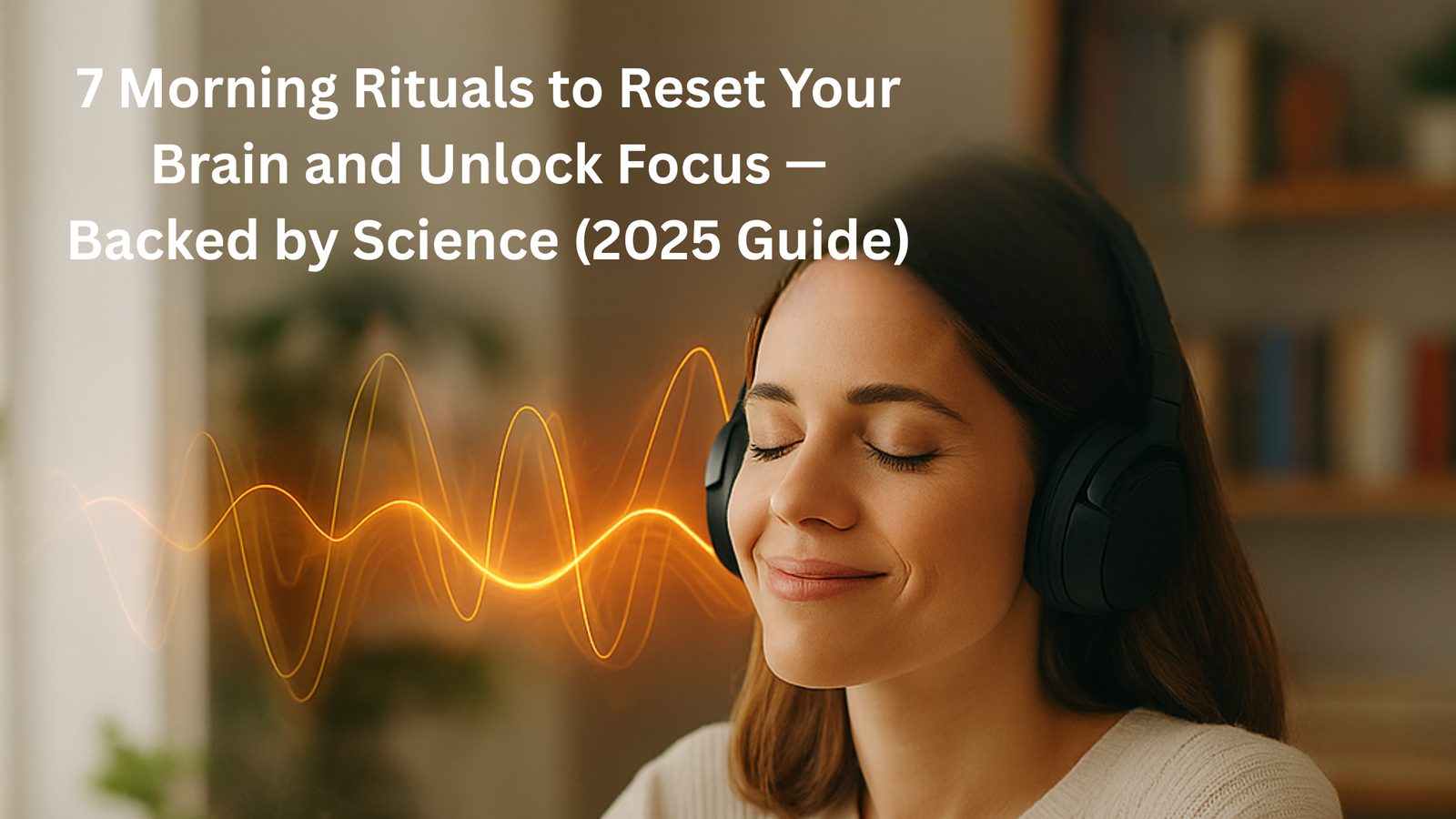 A woman wearing headphones enjoys a calm morning ritual by the window — symbolizing focus, clarity, and calm from Mind Clarity Hub.