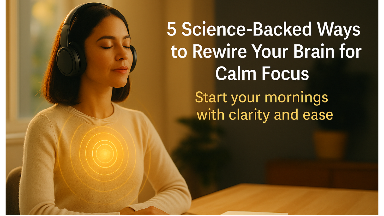 Woman practicing a calm morning ritual to rewire her brain for focus and clarity.