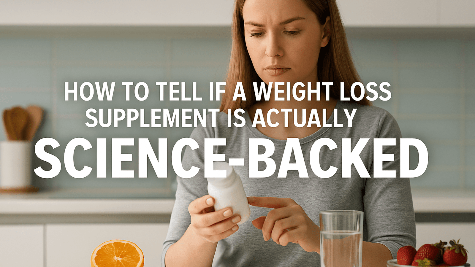 Nutrition researcher analyzing a weight loss supplement in a modern lab with charts and fruits