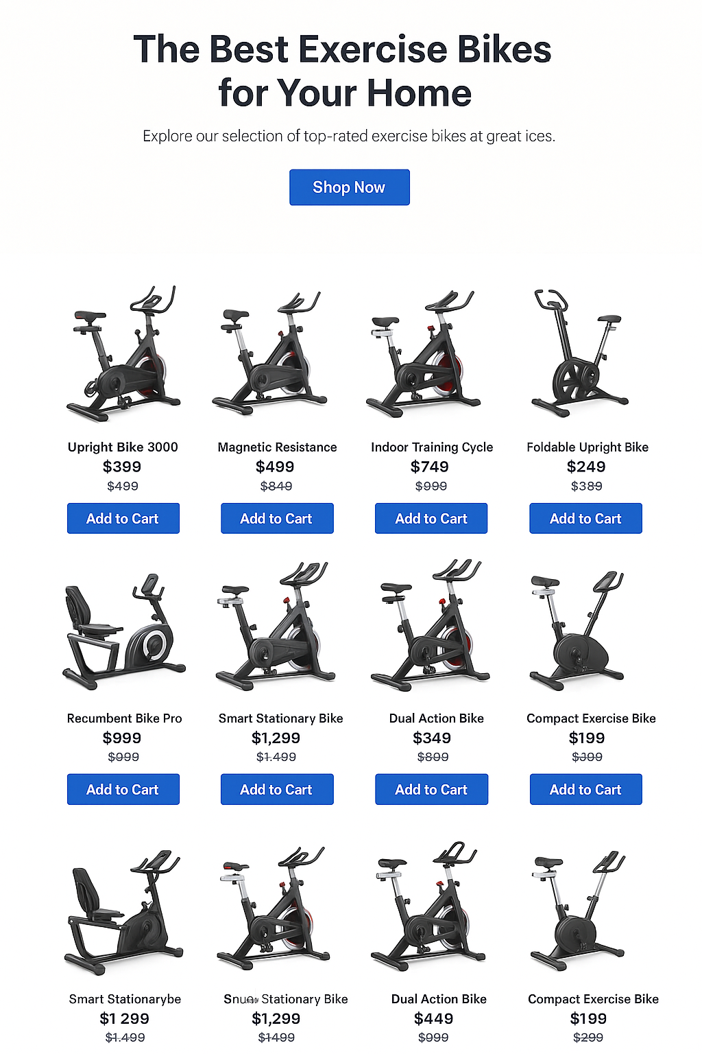 Exercise bike product showcase mockup linked to Amazon