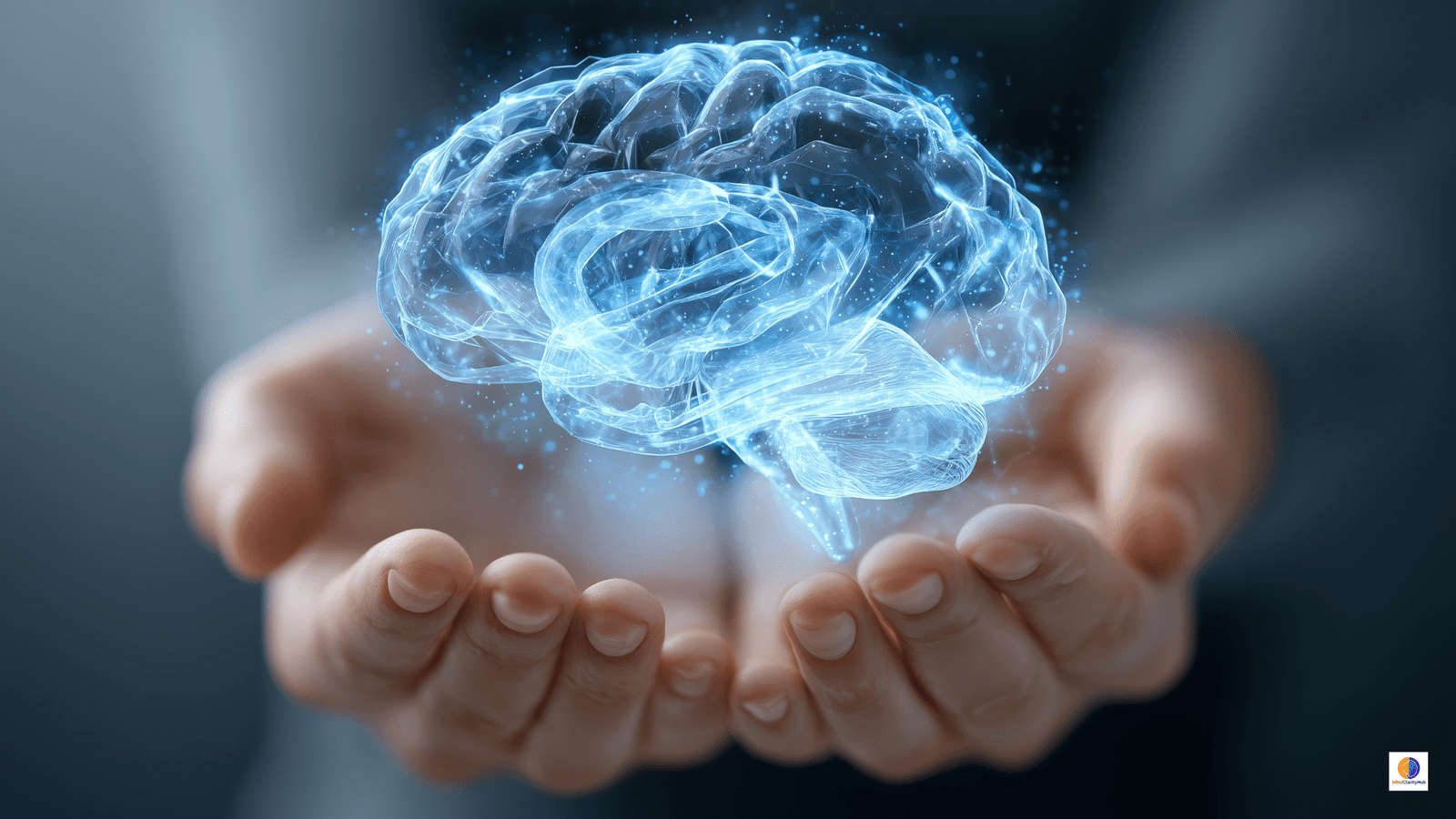 Glowing brain held in two hands, representing the neuroscience of single-tasking and focused attention.