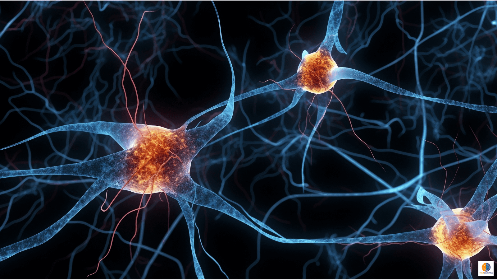 Glowing brain neurons and synapses illustrating how the brain rewires itself for focus.