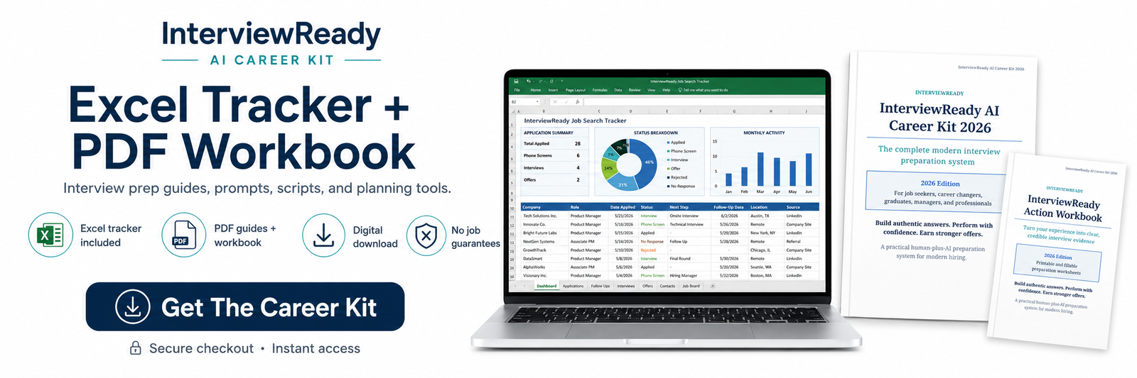 InterviewReady Excel tracker and PDF workbook digital bundle wide banner